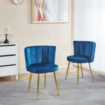 Blue 2-piece set of modern dining chairs with comfortable velvet backrests