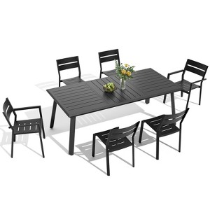Crestlive Products 7pc Aluminum Patio Dinning Set 82.7in Table and 6 Chairs Aluminum Table Top Black for Outdoor Pool Lawn - 1 of 4