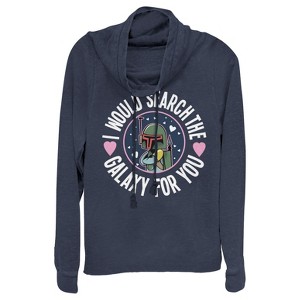 Juniors Womens Star Wars Valentine Boba Fett Search the Galaxy Cowl Neck Sweatshirt - 1 of 3