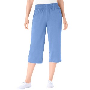 Woman Within Petite Elastic-Waist Pull-On Knit Pocket Capri Pants - 1 of 4