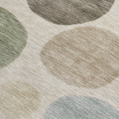 Khaki Fern Green And Teal Blue Geometric Washable Indoor Outdoor Area Rug