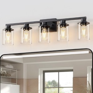 YANSUN 33 in. 5-Light Black Metal Vanity Light with Clear Glass Shade and No Bulbs Included - 1 of 1