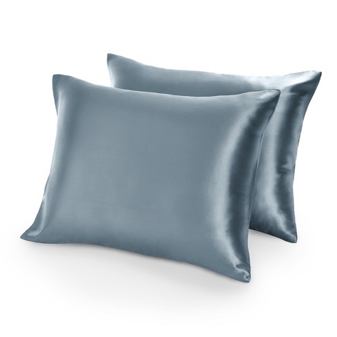 2 Pcs Standard Light Blue Satin Pillowcase Set By Bare Home : Target