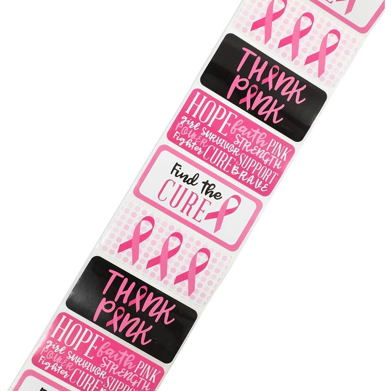 Paper Junkie 500-Pack Breast Cancer Awareness Stickers Roll, Motivation and Thank You Quotes (3 x 1.5 in), 3 of 8