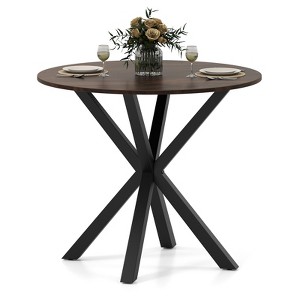 Tangkula 36" Round Farmhouse Dining Table for 4 w/Stable Intersecting Pedestal Base Brown - 1 of 4