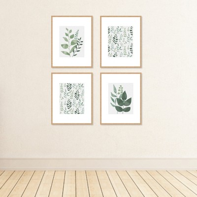 Boho Botanical Greenery Linen Paper Wall Art Set of 4