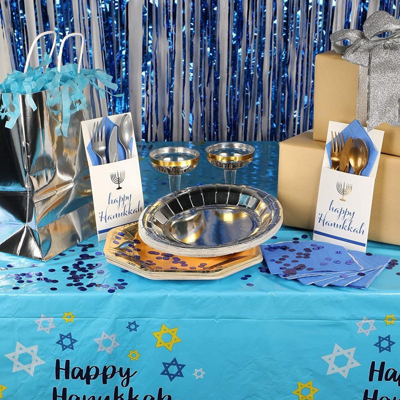 Sparkle and Bash 36 Pack Happy Hanukkah Silverware Cutlery Holders, Chanukah Utensil Paper Pouch Bag for Party Table Decorations, 2 of 8