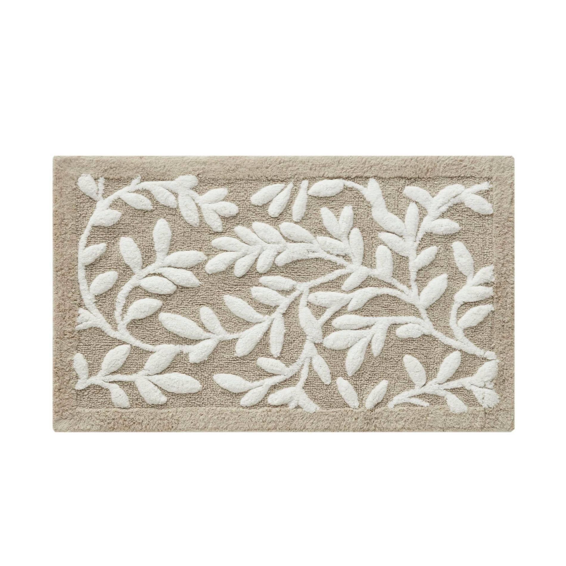 21"x34" Madison Park Monroe Soft Floral Modern Cotton Tufted Bath Rug Taupe: Machine Washable, Spray Latex Backing