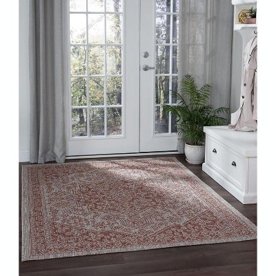 Acekool Indoor Outdoor Area Rug, Non-Slip Stain Resistant Textured Weave Carpet for Patio, Deck, Living Room, Easy Care