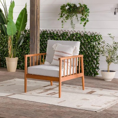 GDFStudio Rae Patio Cushioned Eucalyptus Wood Chair with Spindle-Back