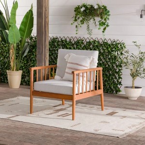 GDFStudio Rae Patio Cushioned Eucalyptus Wood Chair with Spindle-Back - 1 of 4