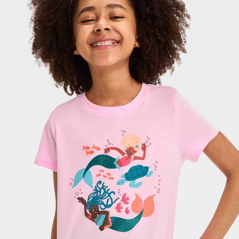 Girls' Short Sleeve 'Mermaid' Graphic T-Shirt - Cat & Jack™ Light Pink, 2 of 4
