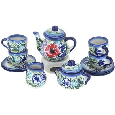 Blue Rose Polish Pottery Summer Garden Miniature Tea Set