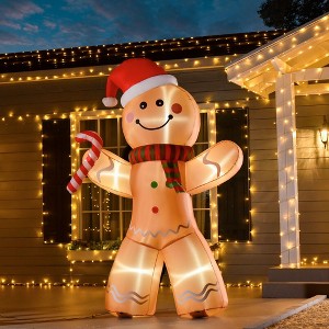 Angel Sar 8ft Inflatable Gingerbread Man with Candy Cane, LED Light-Up Blow-Up Yard Decoration, Outdoor Christmas Decor with Stakes & Sandbags - 1 of 4