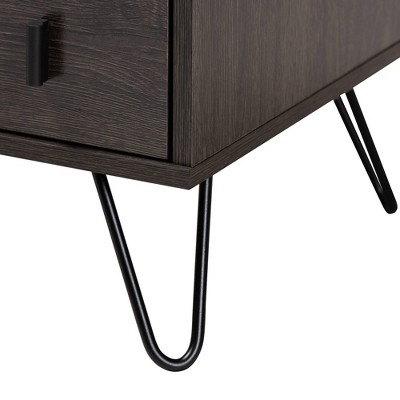 Glover Dark Brown Wood and Metal 2-Drawer Nightstand
