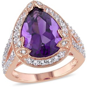 EVERLY JEWELRY | Rose Plated Sterling Silver 0.05 CT Diamond TW And 5 7/8 CT TGW Amethyst-Africa White Topaz Fashion Ring - 1 of 4
