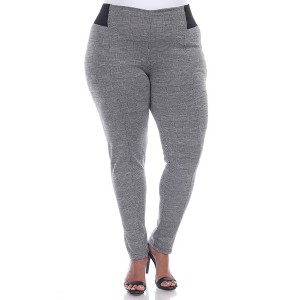 Women's Plus Size Jacquard Slim Pants - White Mark - 1 of 4