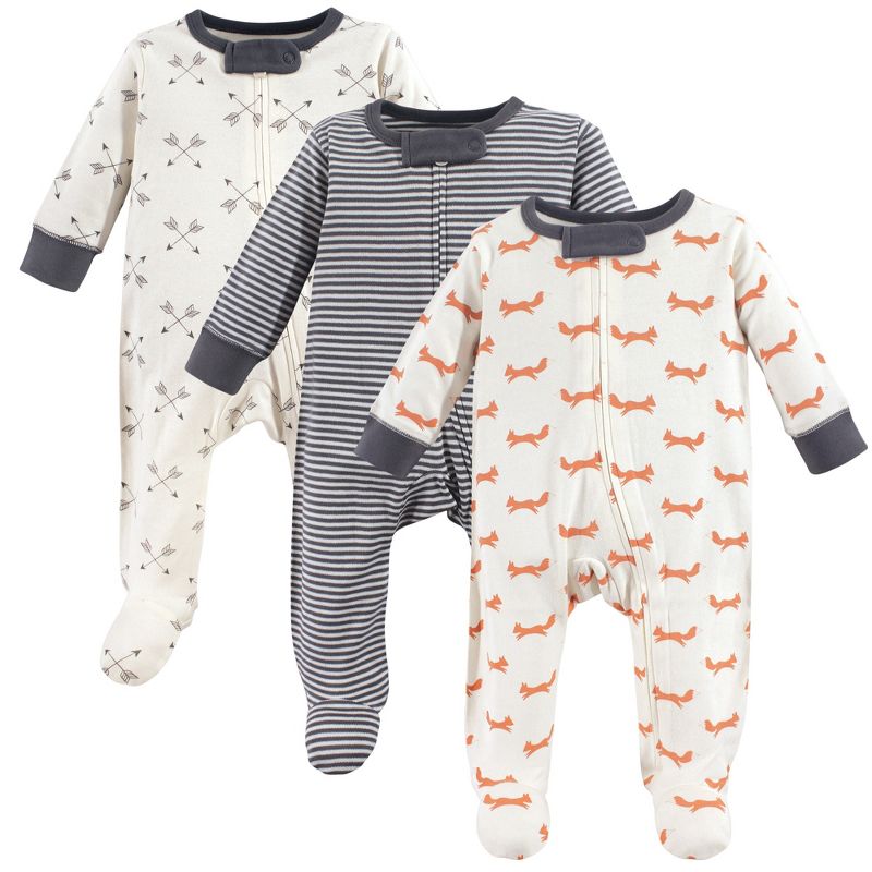 Touched by Nature Baby Boy Organic Cotton Zipper Sleep and Play 3pk, Fox, 1 of 6