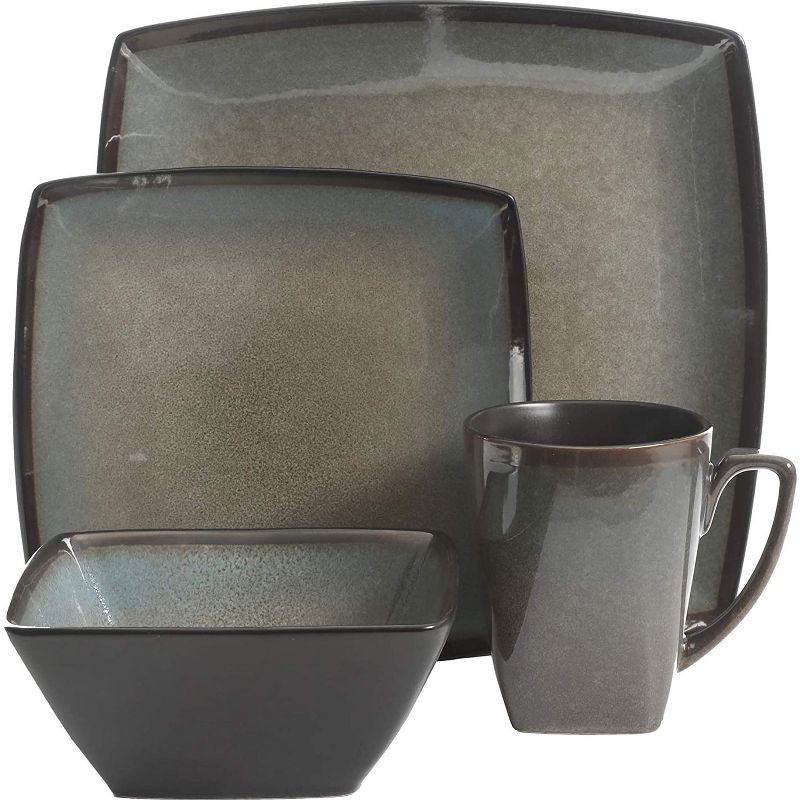Gibson Elite 16 Piece Glazed Square Dinnerware Set with Plates, Bowls, and Mugs, 3 of 7