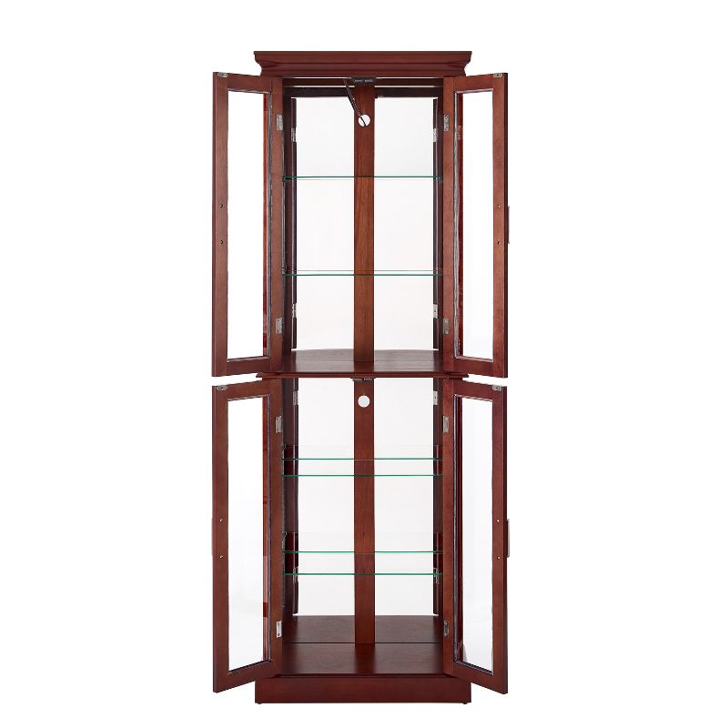 6 Tier Curio Storage Display Cabinet with Adjustable Shelves, Mirrored Back Panel and Tempered Glass Doors, Walnut-ModernLuxe, 5 of 12