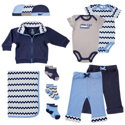 Yoga Sprout Baby Boy Cotton Layette Giftset, Whale, 0-6 Months