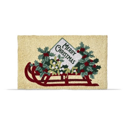 TAG 1'6" x 2'6"  Merry Christmas Sled Coir Mat Rectangle Indoor and Outdoor Coir Door Welcome Mat