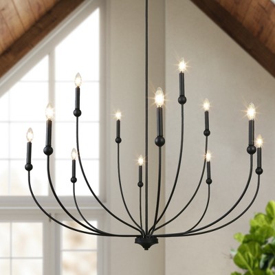 LNC Dolohovstrout 12-Light 47.2" Modern Candle Oversizded Chandelier,Black