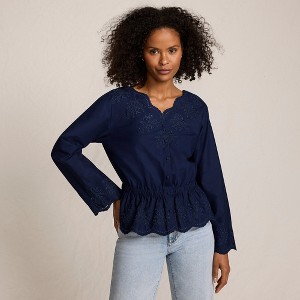 Lands' End Women's Embroidered Poplin Long Sleeve Blouse - 1 of 4
