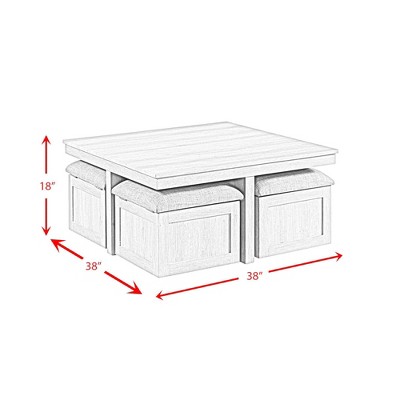 Gray Square Coffee Table with Four Storage Stools