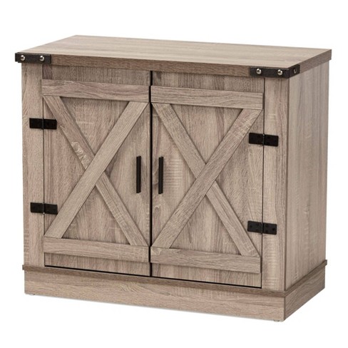 Wayne Farmhouse Wood 2 Doors Shoe Storage Cabinet Oak Brown - Baxton Studio  : Target