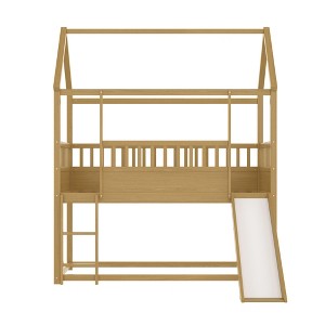 AZL1 Life Concept Beds House Shape Bunk Bed with Slide and Ladder Twin Over Twin Low Profile Kids Bed for Bedroom, Beige, 78.34"*85.23"*89.17" - 1 of 4