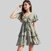 Anna-Kaci Women's Floral Print Tie-Front Dress with Puff Sleeves and Tiered Skirt - 4 of 4