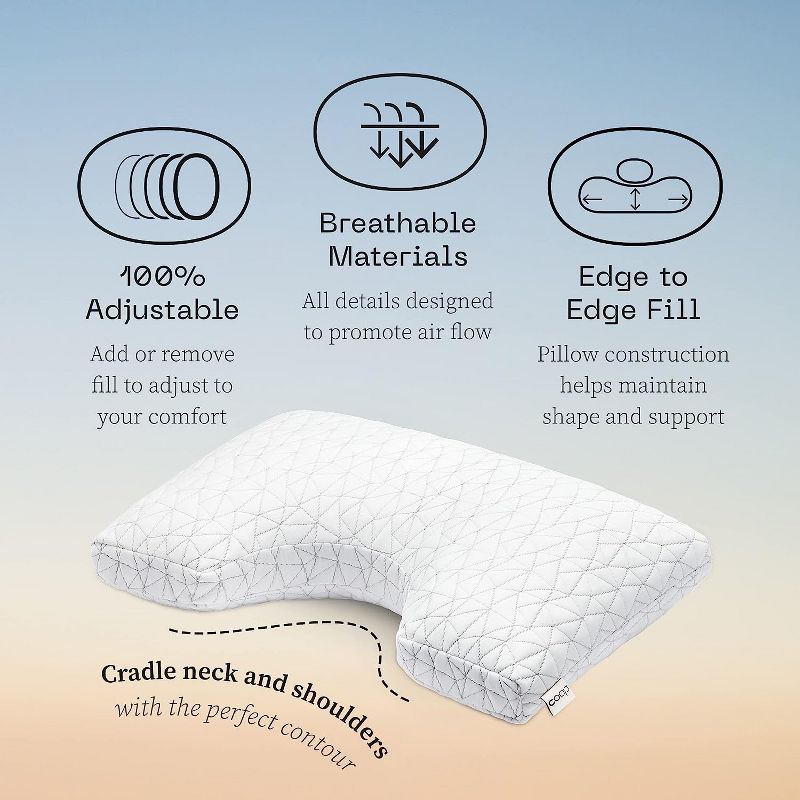 Coop Home Goods Cut-Out Side Sleeper Pillow - Notch Memory Foam Cervical, Neck Pillows for Pain Relief, Ergonomic Bed Pillow for Sleeping, 3 of 8