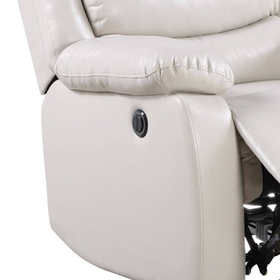 Eilbra Beige Faux Leather Power Recliner with Pillow Top Armrests