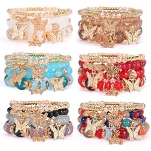 6 Sets Bohemian Stackable Stretch Bracelets Multi-color Boho Jewelry for Women with Various Charms - 1 of 4