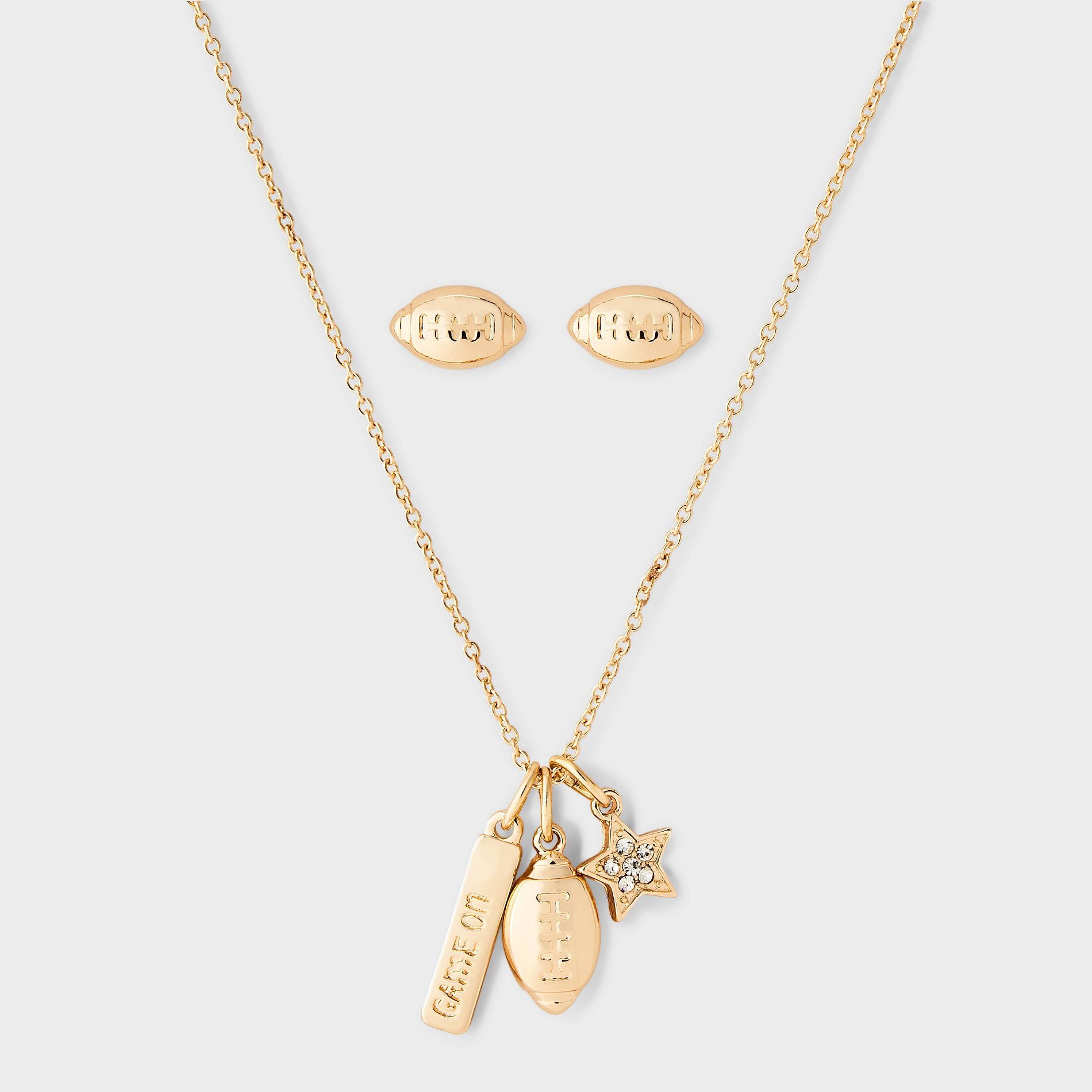 Game Day Football Game On Cluster Necklace & Football Earring Set 3pc - Universal Thread™ Gold