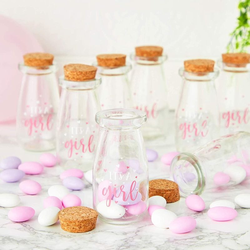 Sparkle and Bash 12-Pack 4-Inch Empty Milk Jars Glass Bottles with Lids, It's a Girl Baby Shower Party Favors, 3 of 7