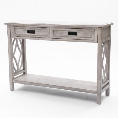 Gray Wood Console Table with Storage and Shelf