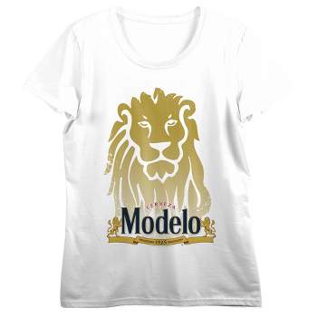 Modelo Lion Art With Logo Crew Neck Short Sleeve White Women's T-shirt