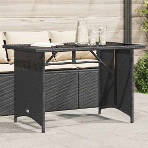 Garden Table Black Poly Rattan, Tempered Glass, Powder-Coated Steel - 1 of 4