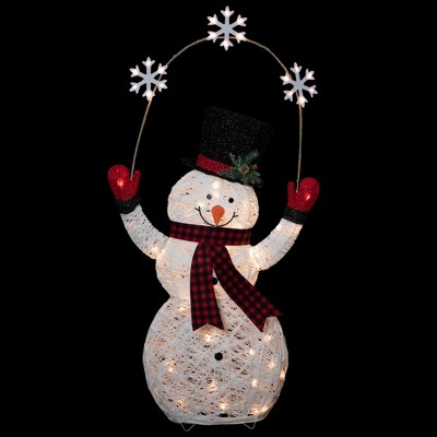 57" White LED Lighted Snowman with Snowflakes Outdoor Decoration