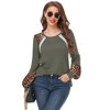 Women's Long Sleeve Leopard Print Tunic Tops Casual Color Block Blouse Loose T Shirt - 3 of 4