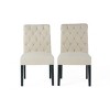 Ivory Linen Upholstered Dining Chair Set of 2 with Contemporary Rolltop Tufted High Back & Wood Legs for Dining Room-Baofuwish - 3 of 4