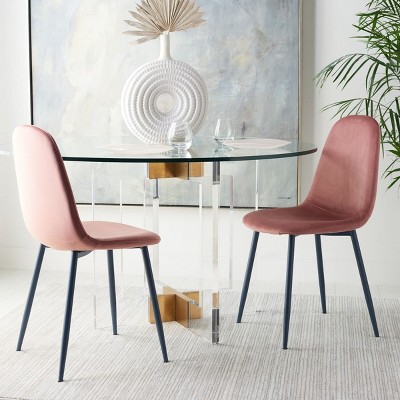 Set of 2 Pink and Dark Grey Upholstered Dining Chairs