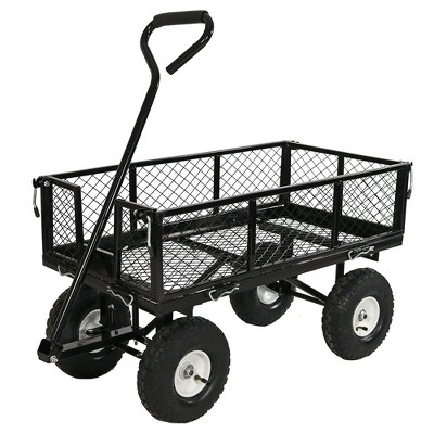 Sunnydaze Outdoor Lawn and Garden Heavy-Duty Durable Steel Mesh Utility Wagon Cart with Removable Sides - Black