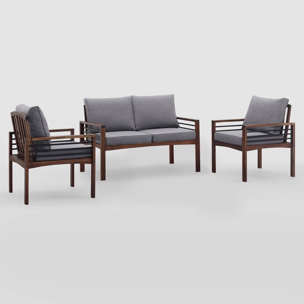 Saybrook 3pc Modern Metal & Wood Patio Set – Gray/Dark Brown – Saracina Home For Sale