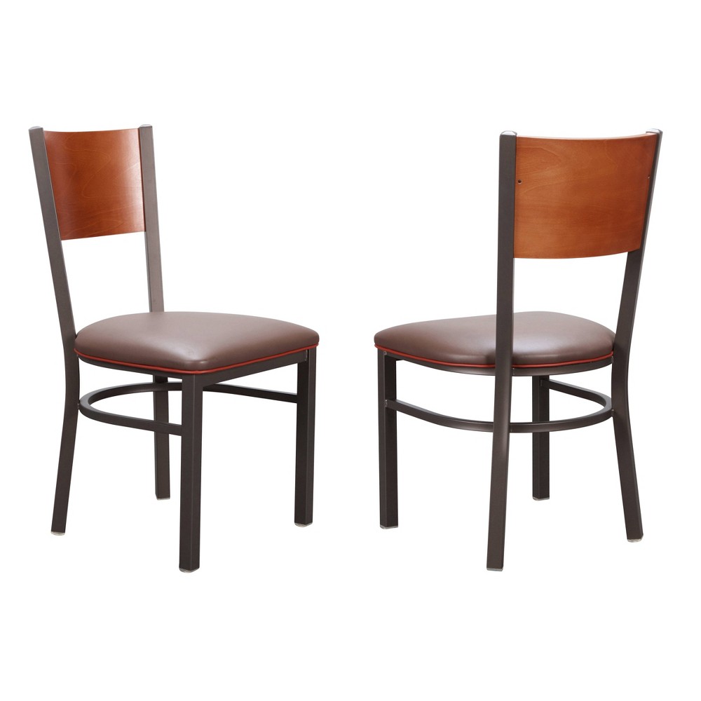 Photos - Chair Linon Set of 2 Merzer Curved Back Faux Leather Side  Brown - : Modern 