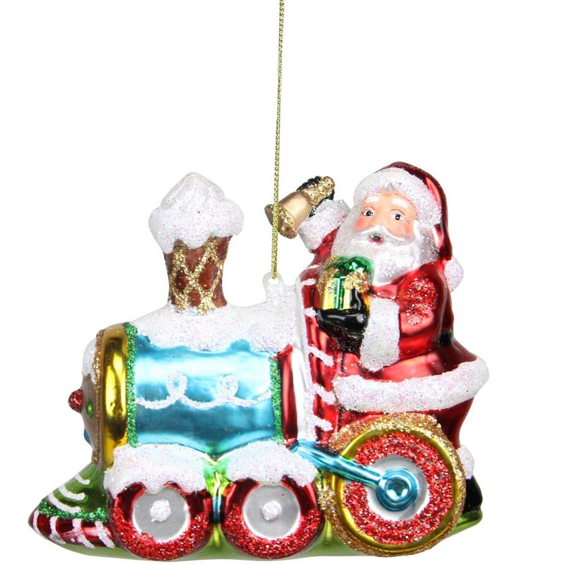 NORTHLIGHT 5" Glass Santa Claus on Holiday Train Christmas Ornament - Red/Blue, 1 of 2