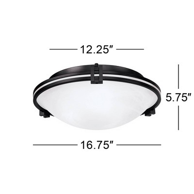 Art Deco Inspired 20" Bronze Flush Mount with Marbleized Glass Bowl