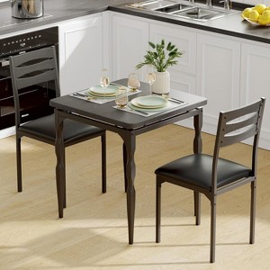 3 Piece Dining Table Set with Spiral Metal Legs, Compact Table and 2 Chairs Set for Small Spaces, Rustic Industrial Dining Set, Brown - 1 of 4
